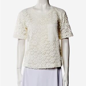 A.L.C White Lace Front Pocket Short Sleeve Shirt